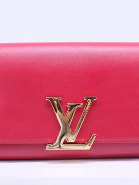 Louis Vuitton Hot Pink Leather Clutch with Gold LV Logo